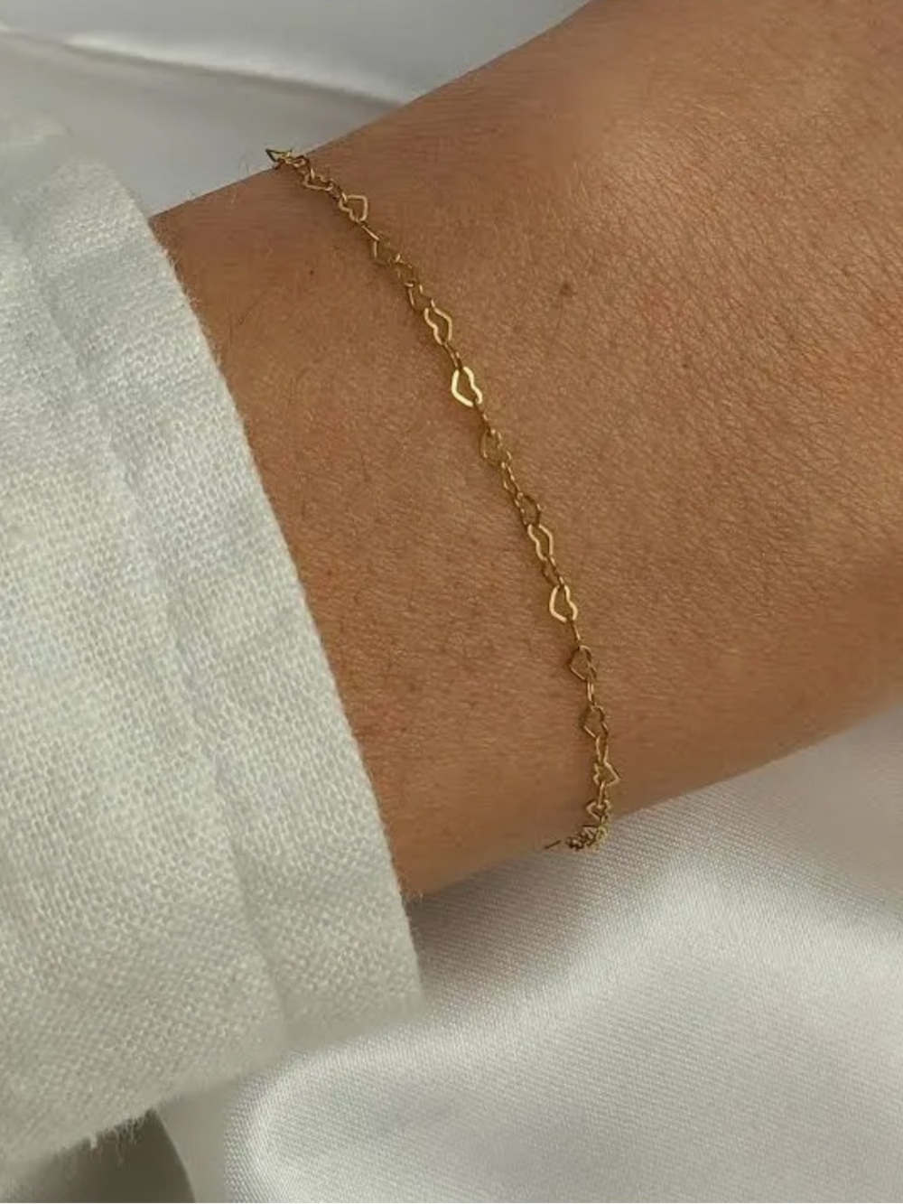 10k Solid Gold Heart Chain Bracelet - Gold